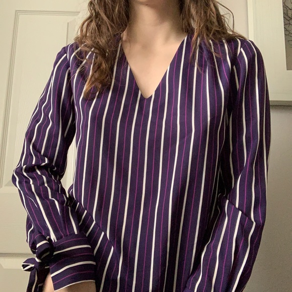 Banana Republic Pinstripe Ribbon Wrist Blouse 🍇 - Picture 3 of 5